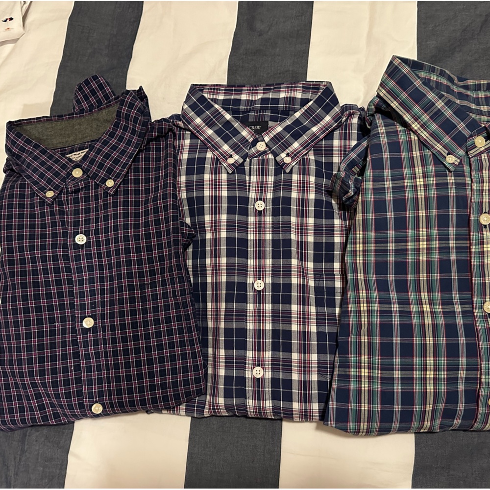 Lot of 3 j crew long sleeve button down plaid shirts size L